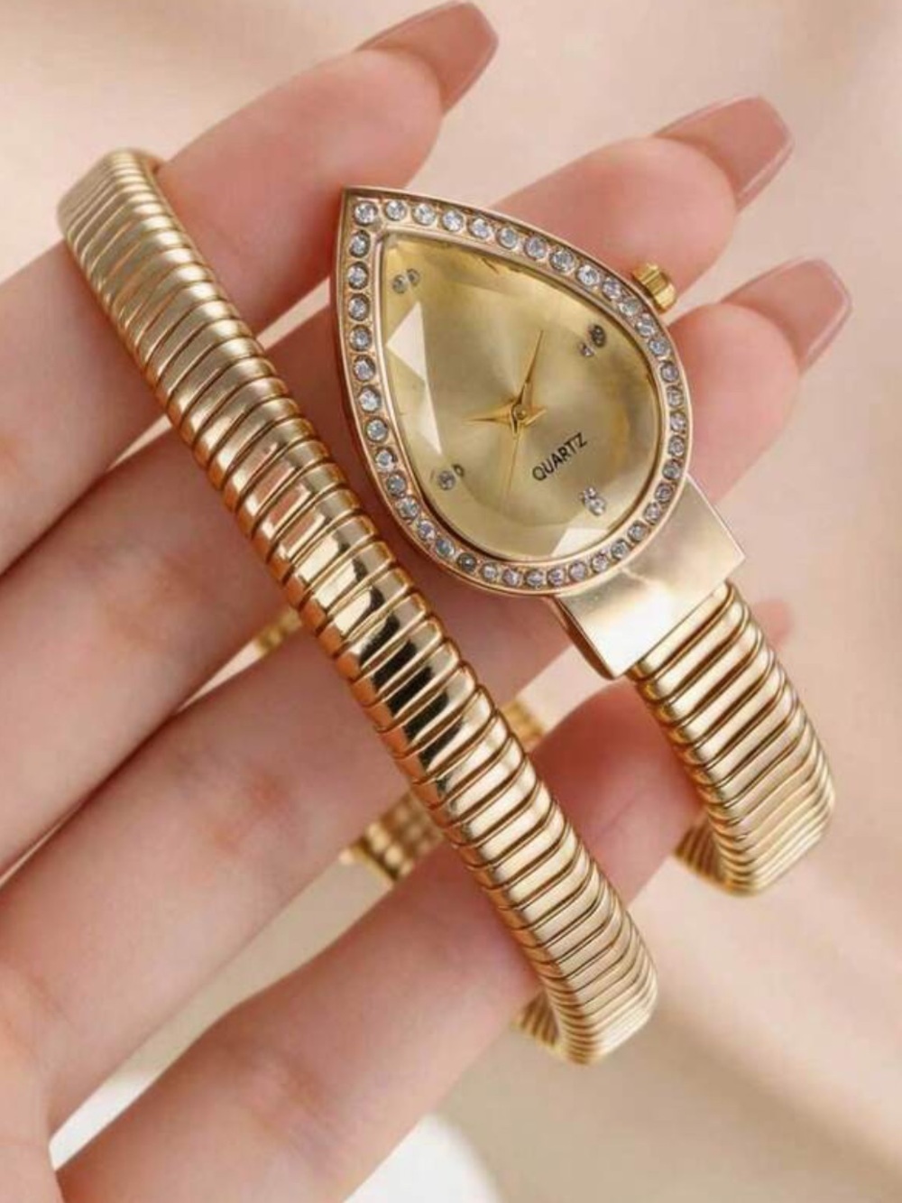 Classic serpentine sepent snake Gold-Tone Teardrop Wrap Watch
